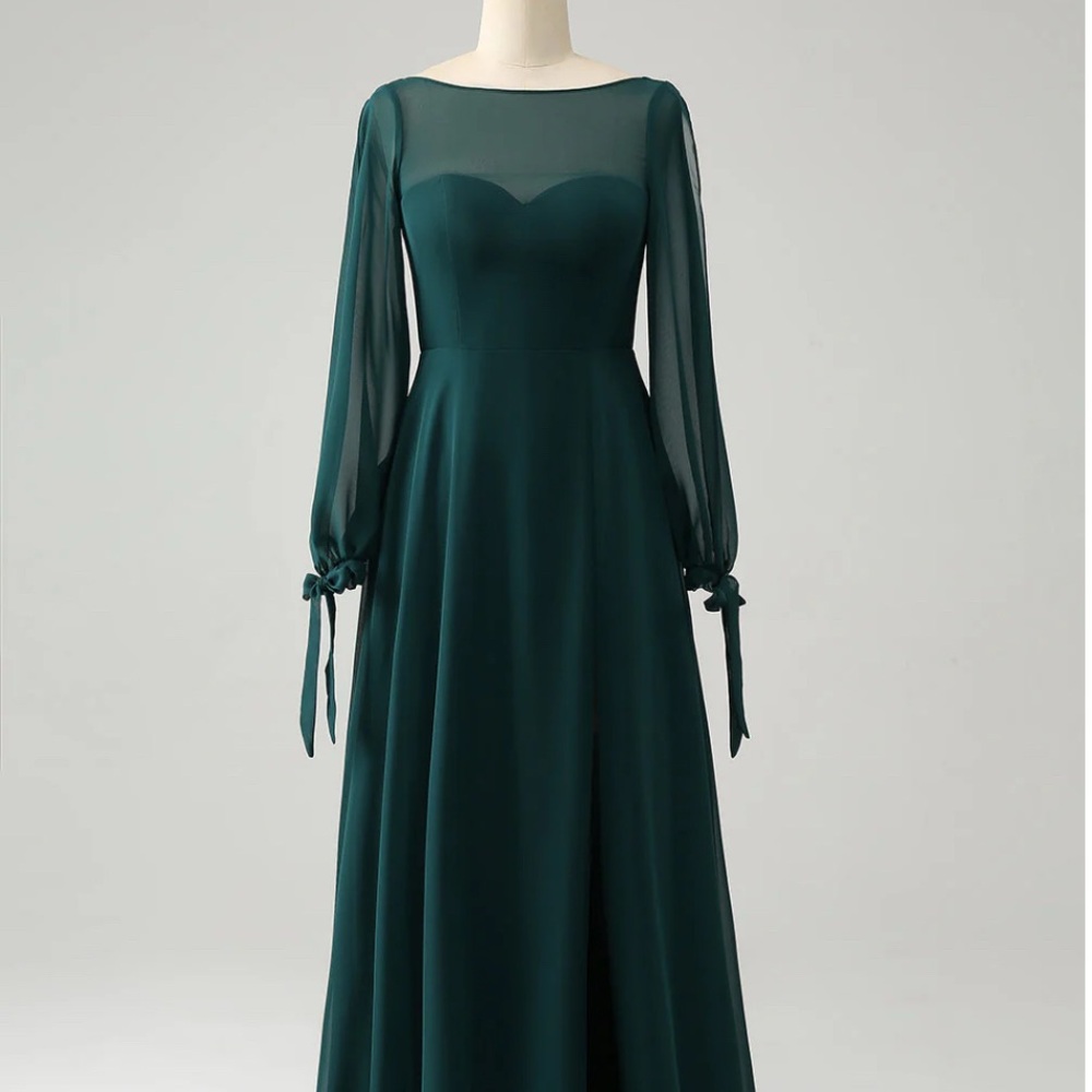 Romantic Long Sleeve Green Dress